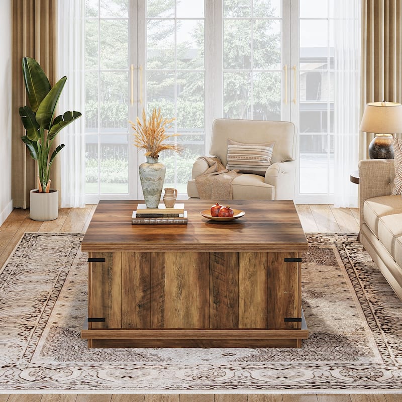 Farmhouse Lift Top Square Coffee Table with Storage - 33.46"D x 33.46"W x 19.7"H