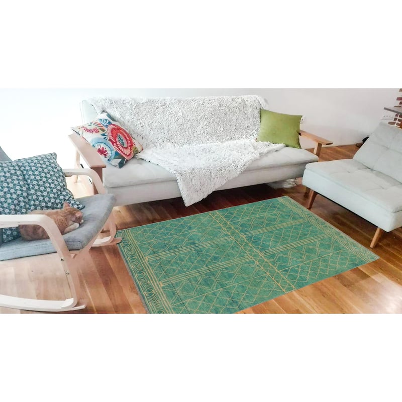 Modern Balochi Castaneda Blue/Beige Hand Knotted Wool Rug - 3'3'' x 5'0''