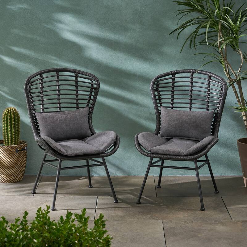 Rattan Outdoor Accent Chair with Cushions for Patio, Balcony - Grey