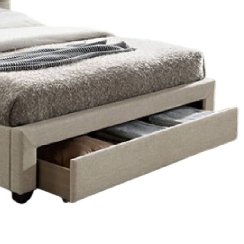 Sya Twin Size Bed w Button Tufted Upholstery, Underbed Storage, Beige