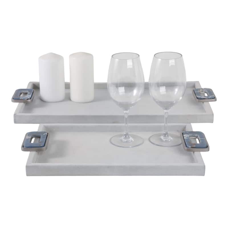 Wood Metal Display Trays with Chrome Handles (Set of 2) - 16/22" White - 24" x 12" x 2"