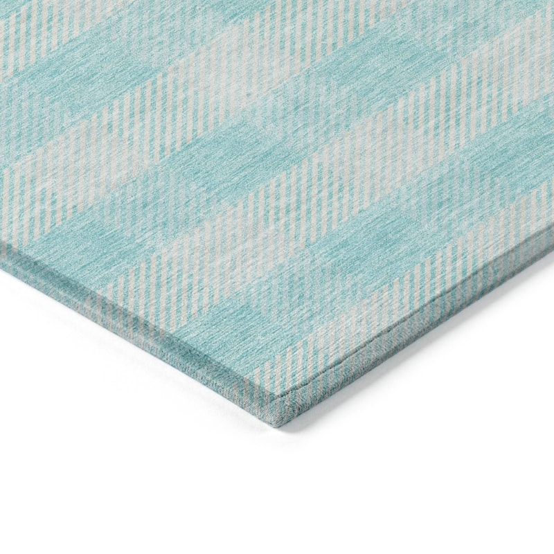 Machine Washable Indoor/ Outdoor Chantille Plaid Stripe Rug