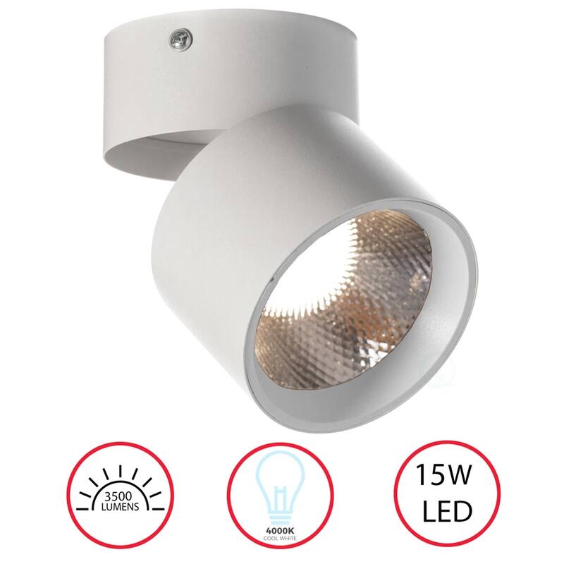 Aluminum Round LED Ceiling Spotlight Decorative Modern Adjustable Downlight, 15 Watt Cool White 4000K, Black - White