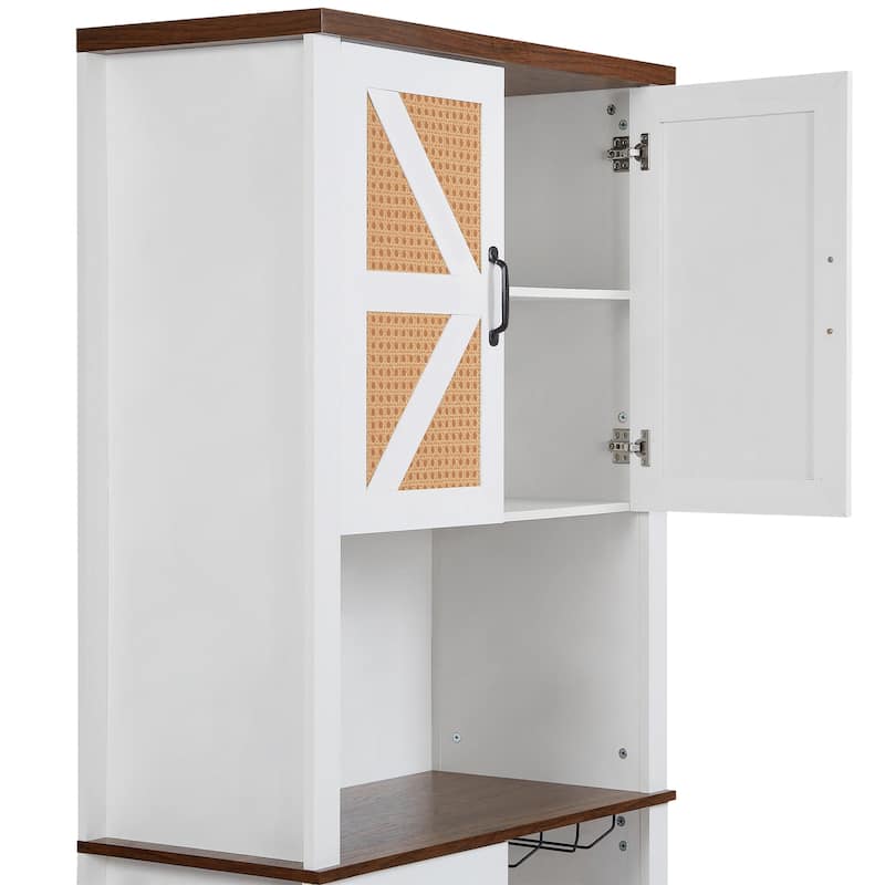 76 Inch Tall Farmhouse Kitchen Faux Rattan Wine Cabinet