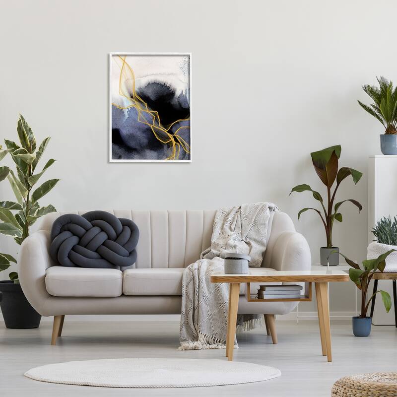 Stupell Modern Coastal Abstract Organic Lines Blue Gold Framed Giclee Texturized Art by Irena Orlov