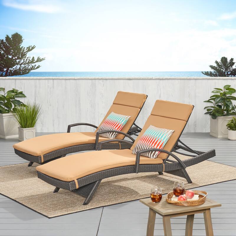 Vilano Outdoor Cushioned Lounge Chair (Set of 2) by Christopher Knight Home - Brown;Grey