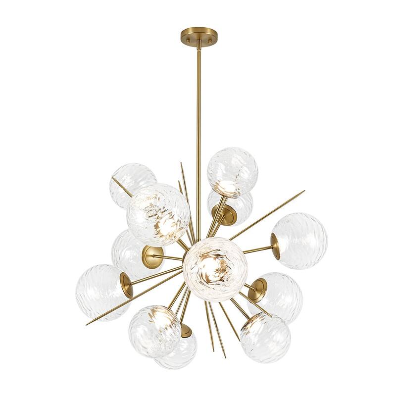 Art Deco Clear Textured Glass Globe Dimmable LED Sputnik Chandelier