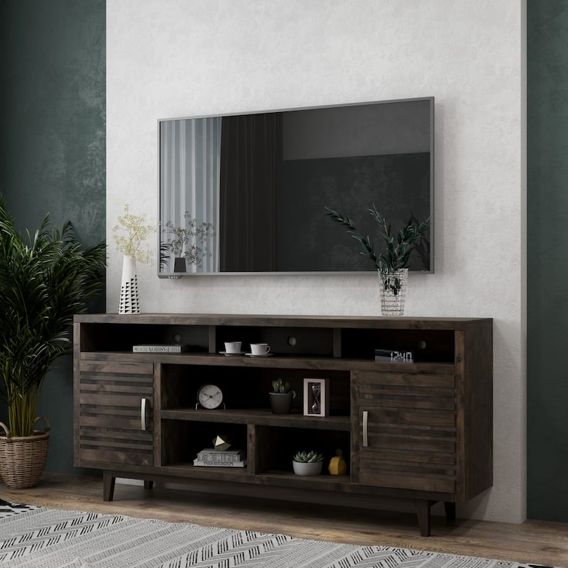 Bridgevine Home Avondale 76 Inch TV Stand Console for TVs up to 90 inches, No Assembly Required, Charcoal-Brown Finish - Charcoal