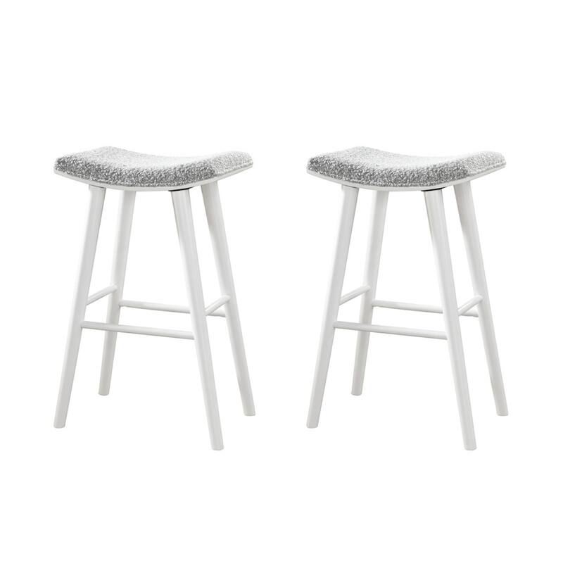 LuXeo Luna Backless Wood Saddle Counterstool/Barstool with Boucle Fabric Seat (Set of 2)