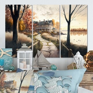 Designart "Charming Cabin And Path I" Farmhouse / Country Canvas Wall ...