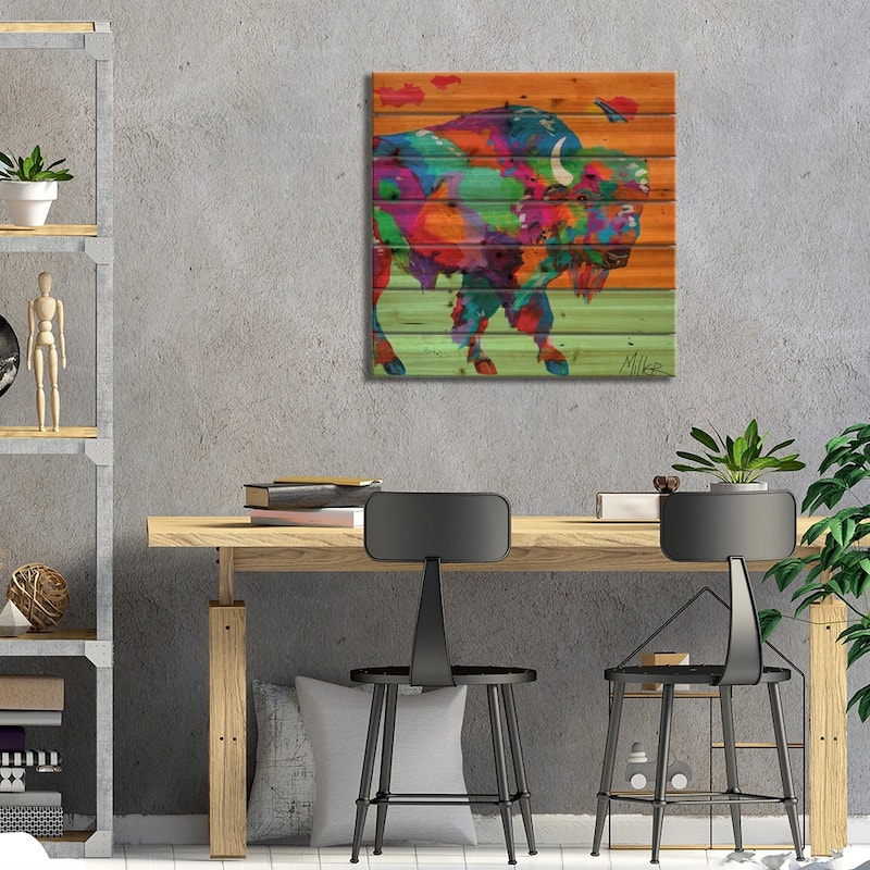 Buffalo Glow Print On Wood by Tracy Miller - Multi-Color