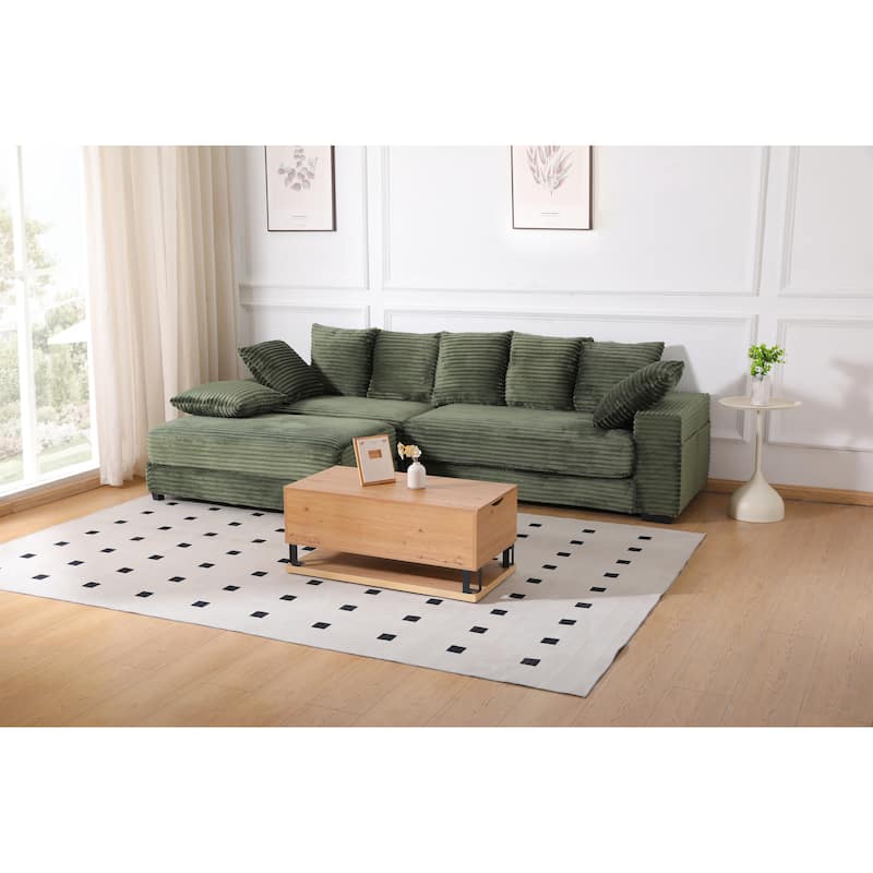 L-Shape Modular Sectional Sofa with Storage Ottoman, Corduroy Upholstered Cloud Couch, Deep-Seat Sofa with 8 Throw Pillows