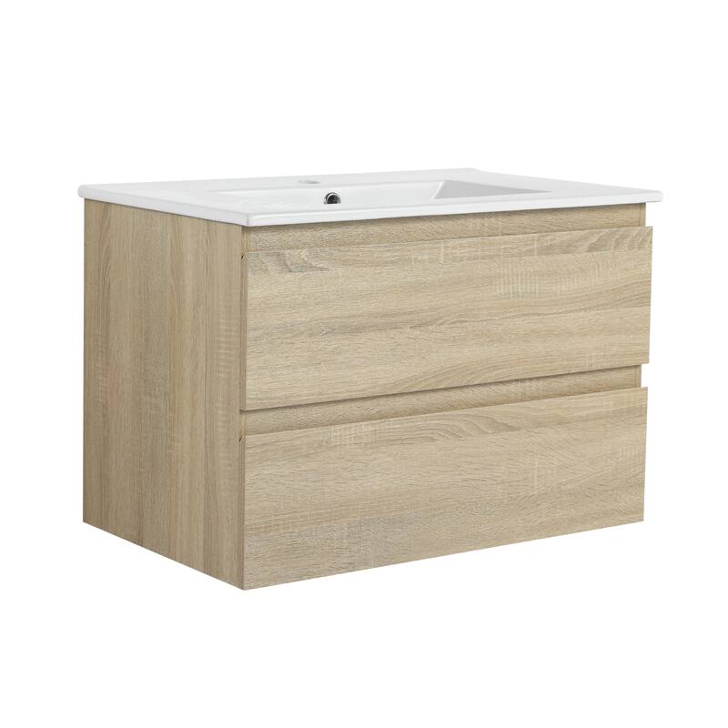 24" Floating Bathroom Vanity with Ceramic Basin, 2 Soft-Close Drawers, Eco-Friendly Plywood Construction