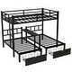 preview thumbnail 7 of 10, Black Full XL over Twin Size Metal Triple Bunk Bed with Drawers, Multi-functional Metal Frame Bed, Bed Head with Shelving