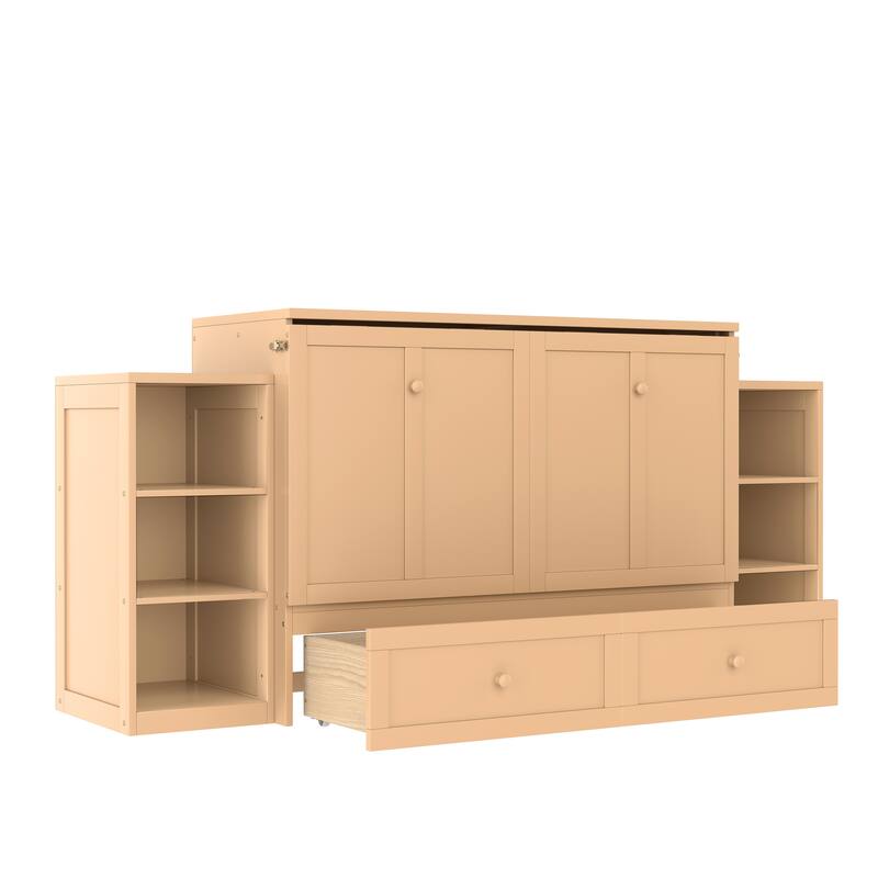 Full Size Murphy Bed with Spacious Storage Drawers and Shelves. Ideal for Guest Rooms or Compact Bedrooms
