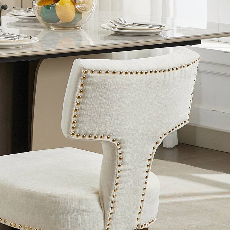 Set of 2 Chenille Upholstered Dining Chairs with Golden Steel Legs