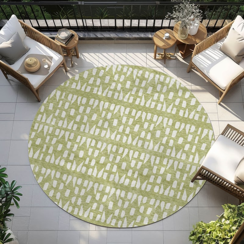 Machine Washable Indoor/ Outdoor Contemporary Imprints Chantille Rug - Aloe - 8' x 8'