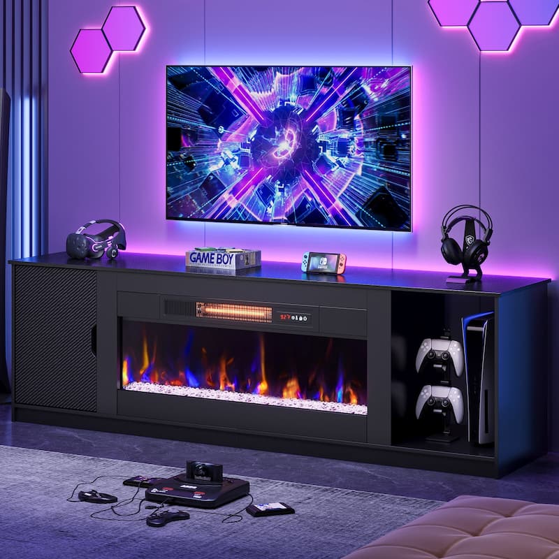 Bestier 70" TV Stand with 36" Electric Fireplace, Modern Led Electirc Fireplace TV Stand fits TV up to 80" with Storage Cabinet - Multi