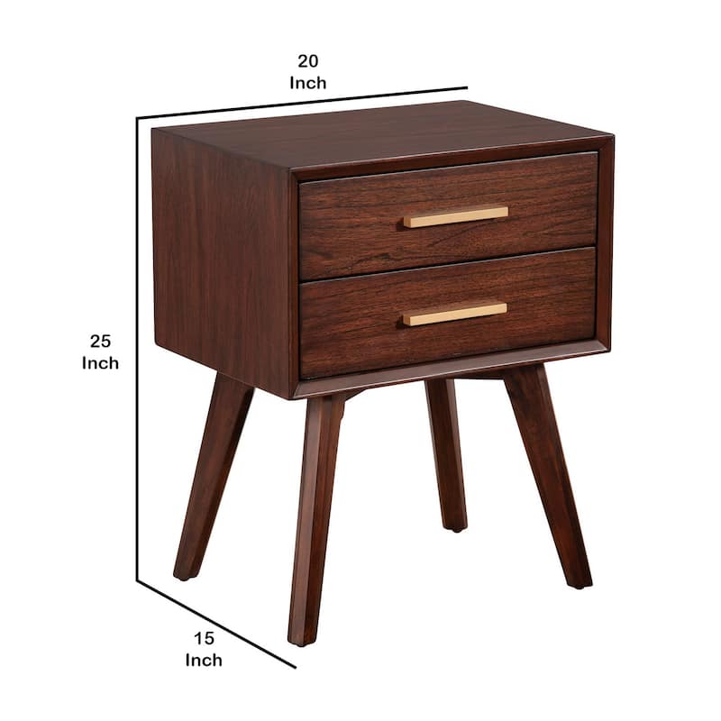 25 Inch 2 Drawer Wooden Nightstand with Bar Pulls, Brown