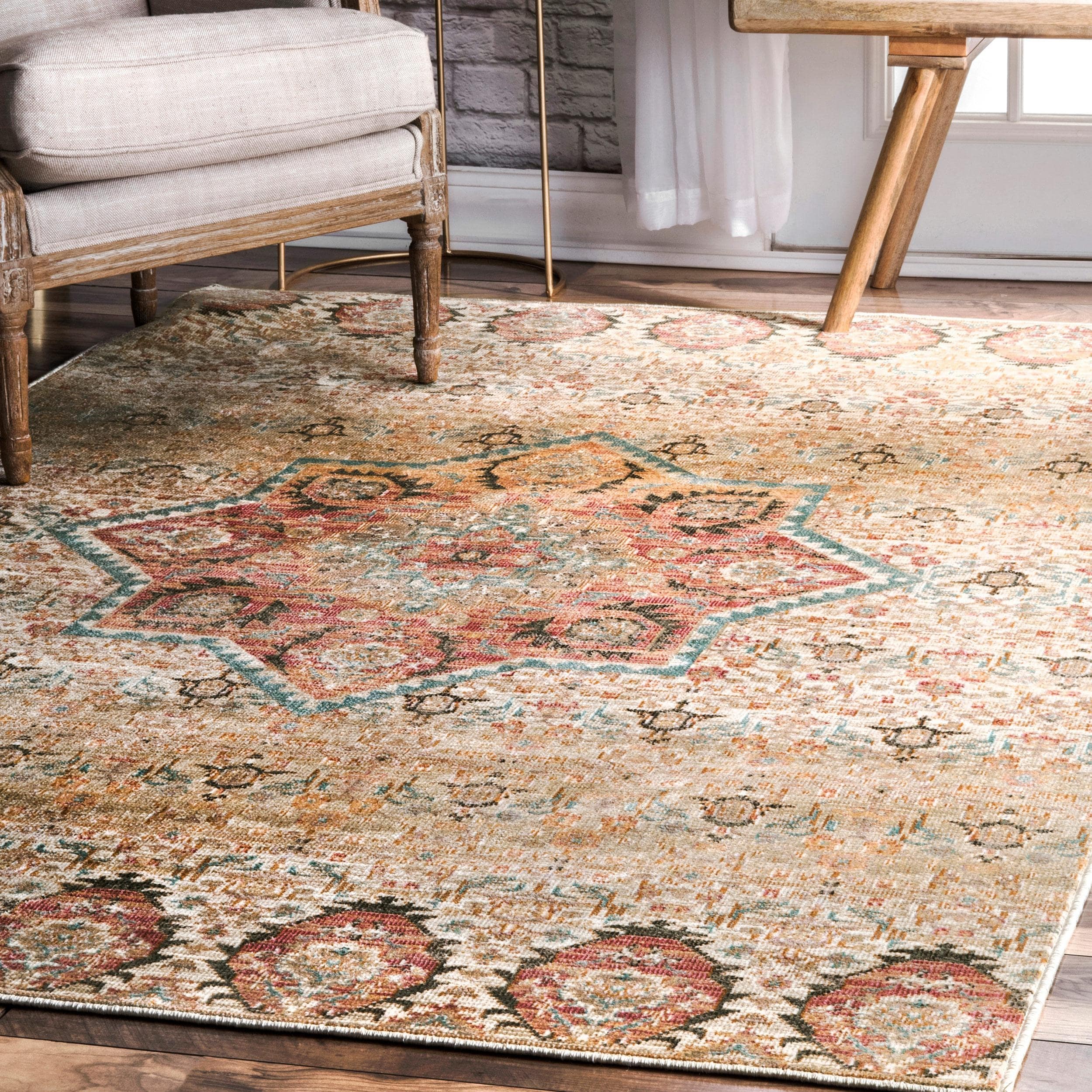 Nuloom Multi Contemporary Vintage Tribal Ornamental Framing Florid Border Area Rug