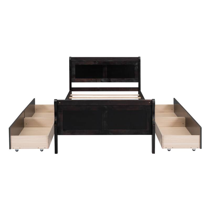 Twin Size Solid Wood Platform Bed with 4 Drawers