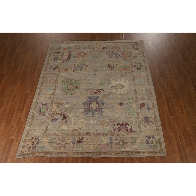 Hand Knotted Oriental 100% Wool Carpet Transitional All-Over Beige & Ivories Oushak Area Rug - 9' 10'' X 8' 2''