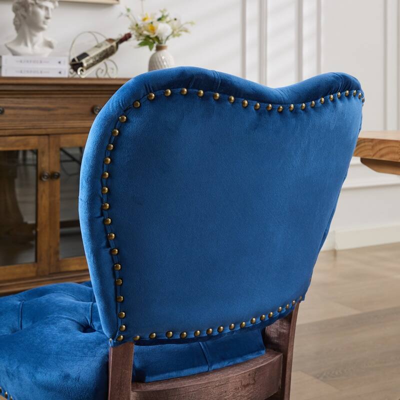 French Vintage Style Dining Chairs Set of 2, Upholstered Button Tufted Kitchen Chairs with Nailhead Trim