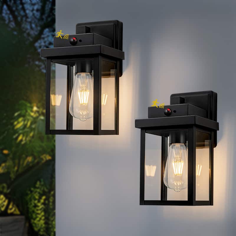 Motion Sensor Outdoor Wall Lantern with Clear Glass - 2 PACKS