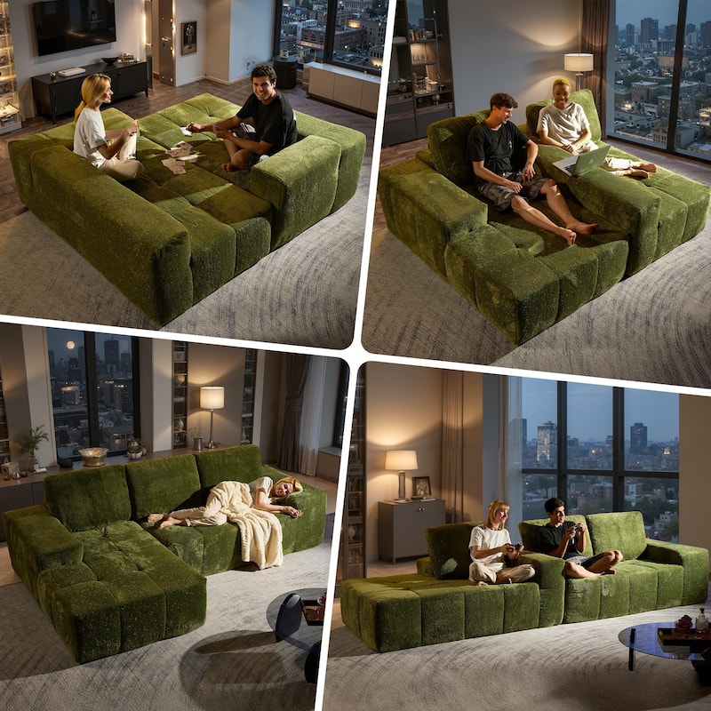 OVIOS Starry Sky Fabric Chaise Lounge Sofa-Green