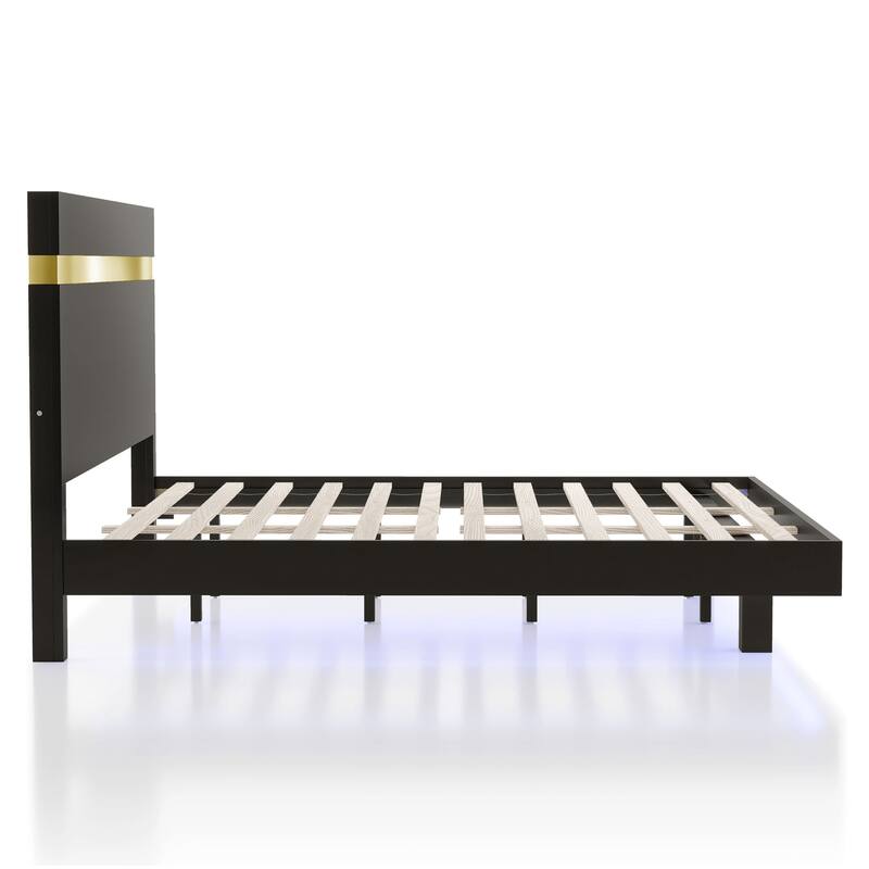 Furniture of America Halifax Modern Wood Platform Bed with Underbed LED