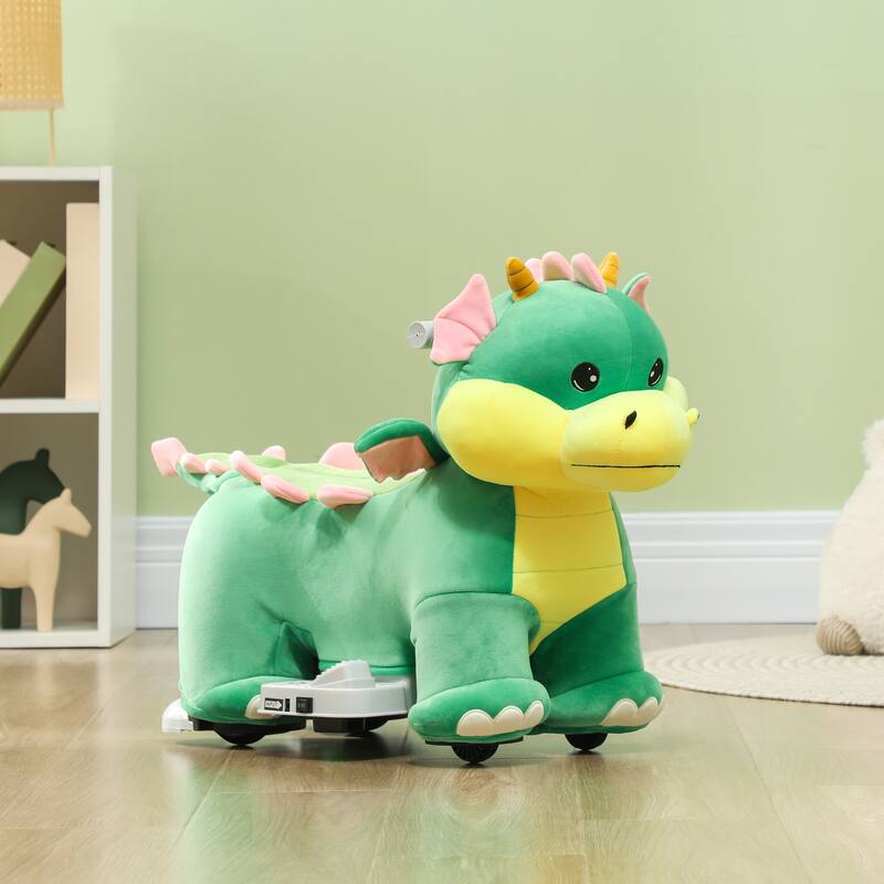 6V Electric Ride-On Triceratops Toy with Music & PU Wheels for Toddlers - Green