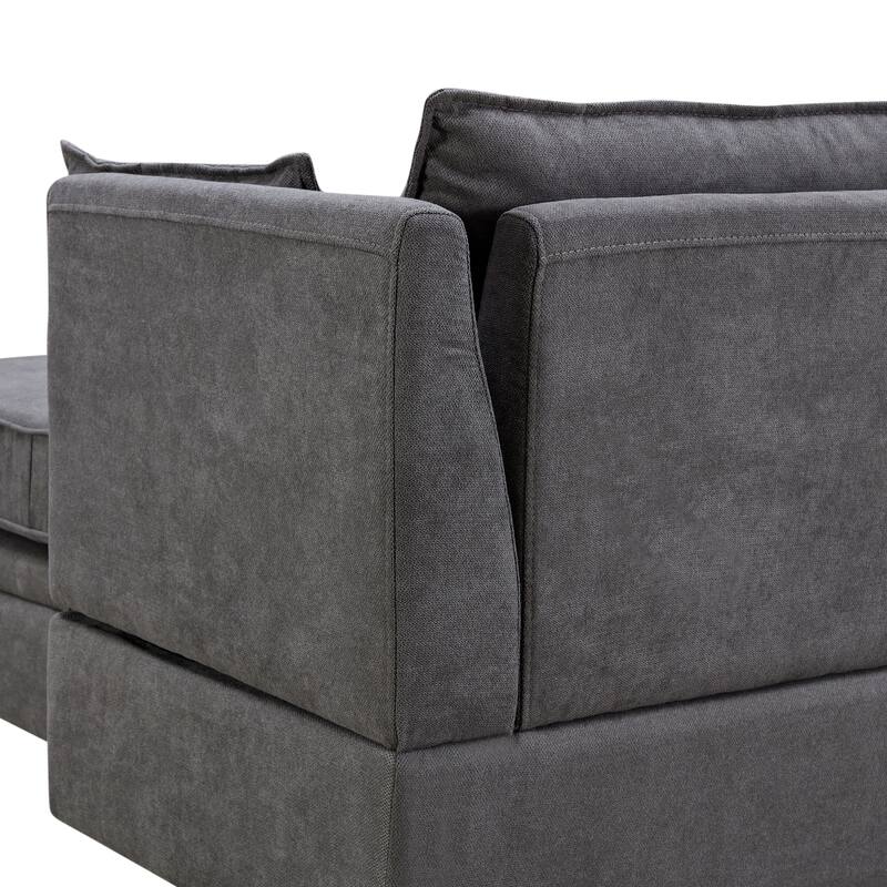 U-Shape Modular Sectional Sofa, Convertible Sectional Sofa Bed, Upholstered Sofa with Reversible Chaise & Ottoman