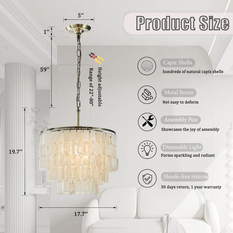 Elegant Coastal Tiered Capiz Shell Chandelier In Bronze Farmhouse Natural Seashell Light Fixtures For Dining Room