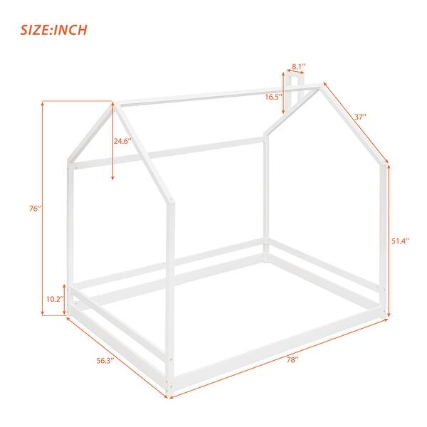 dimension image slide 0 of 4, Full House Bed with Roof, Semi-Enclosed Design for Kids