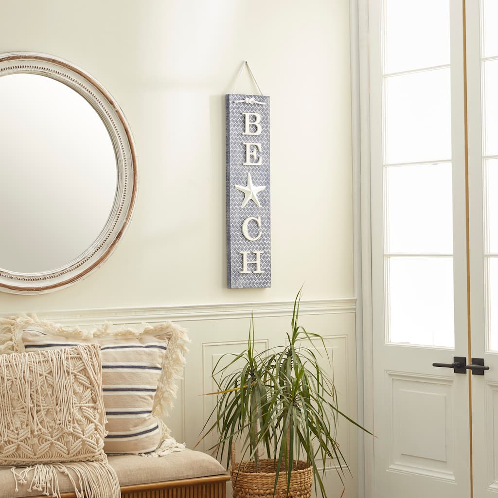 Blue Wood Beach Sign Home Wall Decor