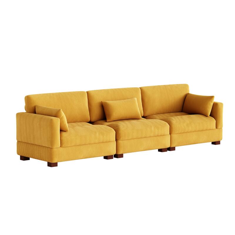 Corduroy Modular Sectional Sofa with Ottoman and Pillows