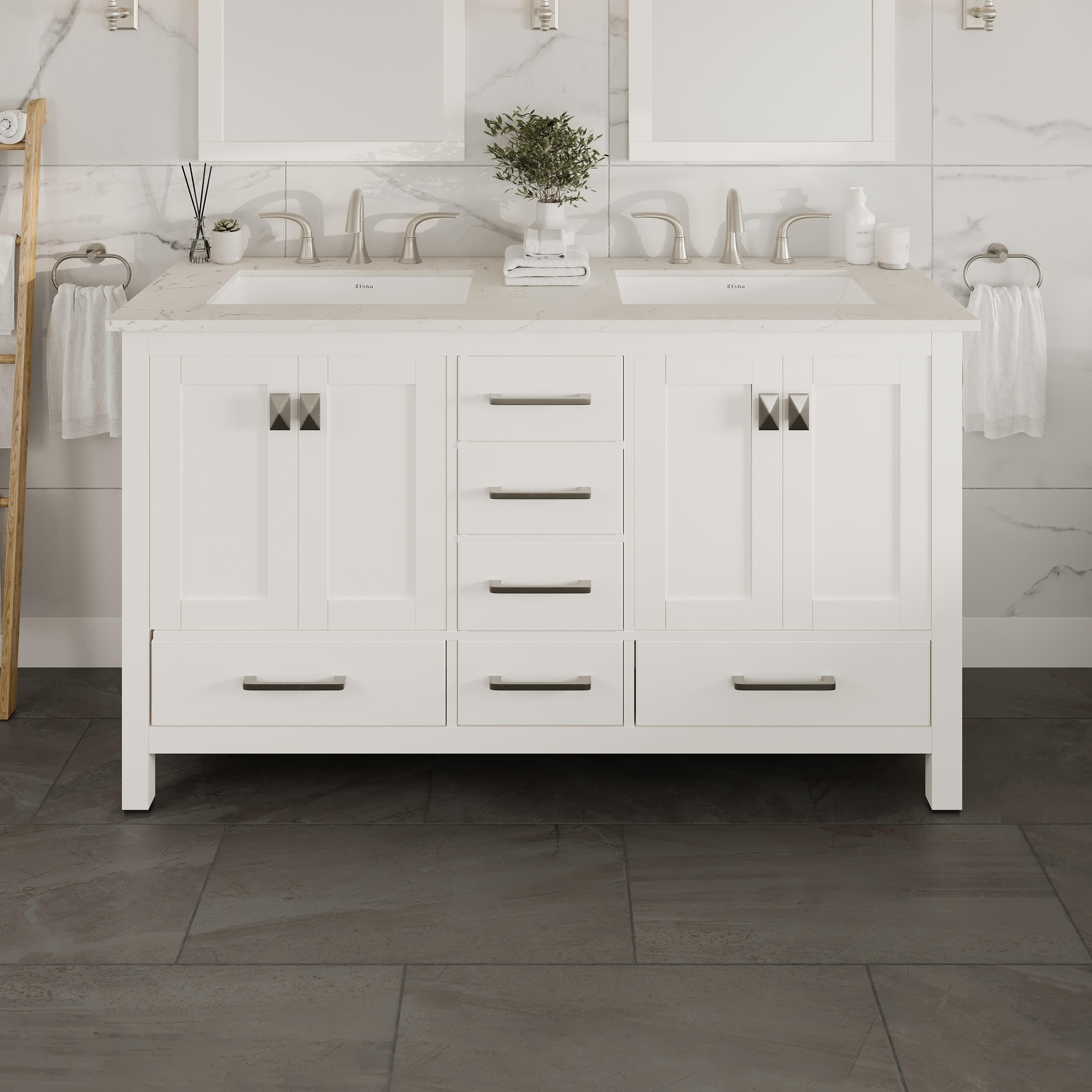 Aberdeen 60 in. W x 22 in. D x 35 in. H Double Bath Vanity in Espresso with White Carrara Marble Top with White Sinks