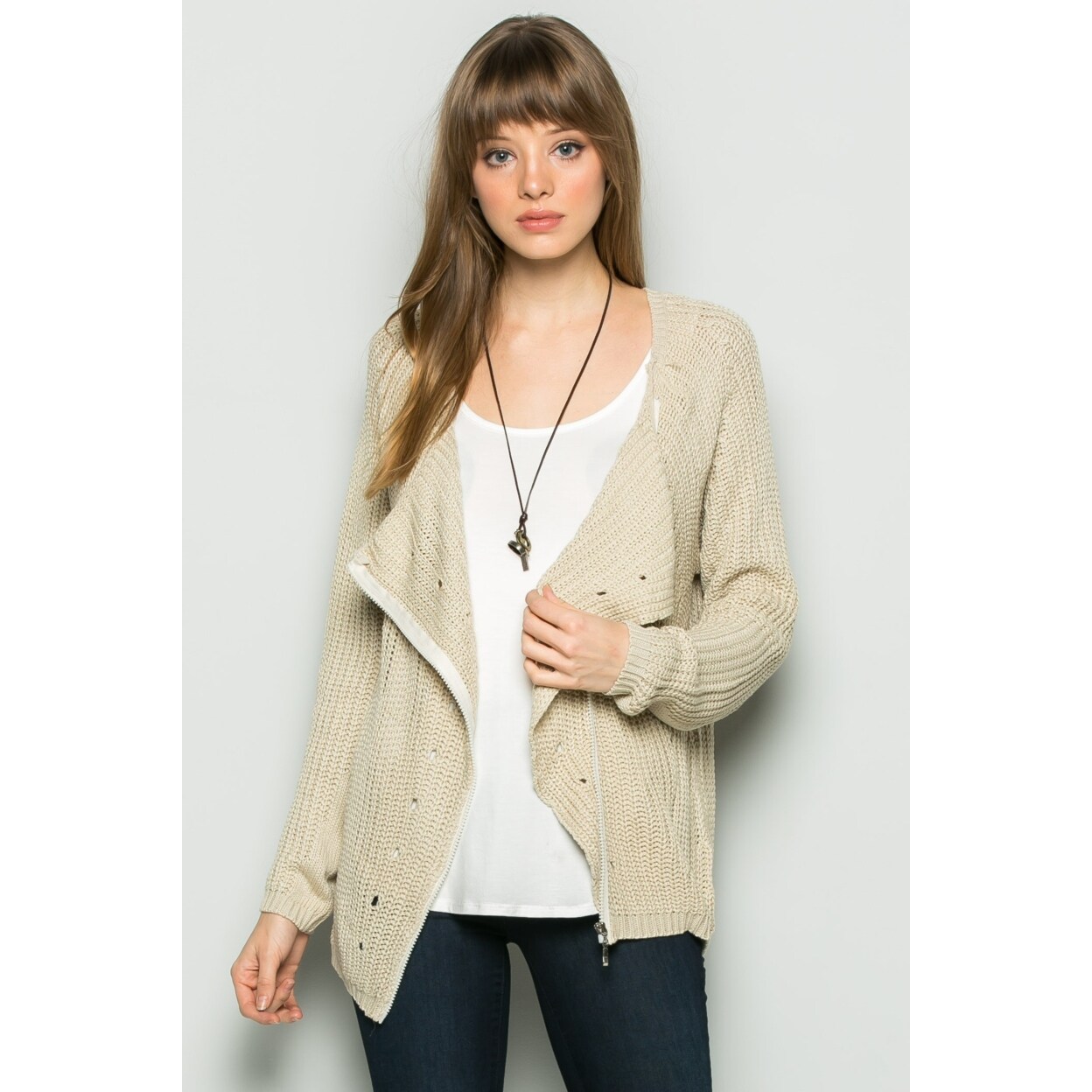 zipper front knitted sweater