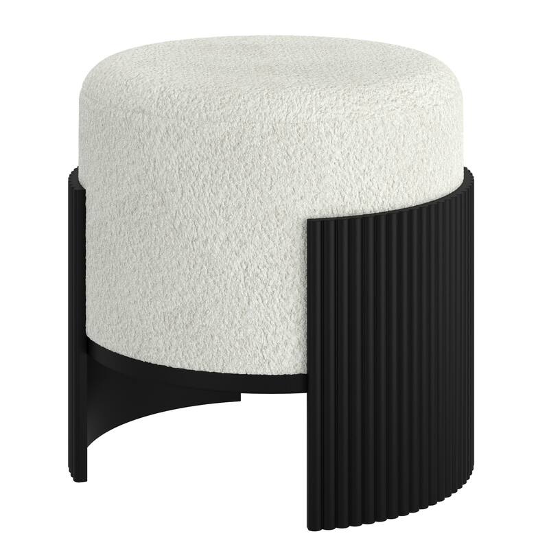 Modern Boucle Fabric & Engineered Wood Round Ottoman