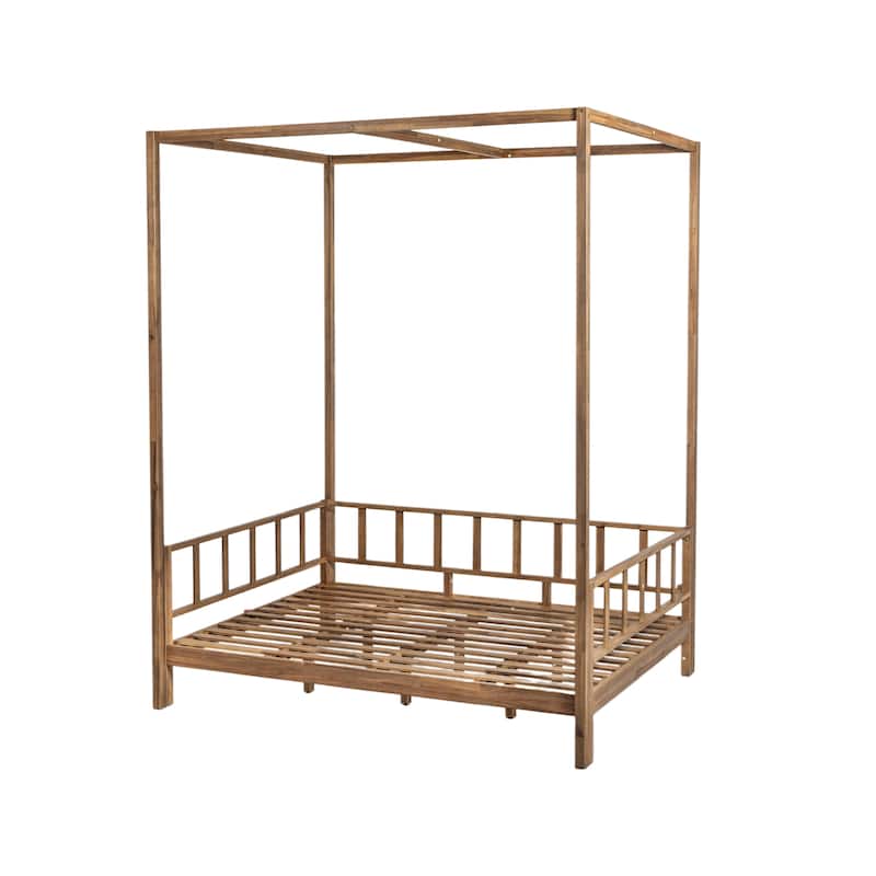 Scott Living Outdoor Acacia Wood Daybed with Canopy and Curtains, Washable Cushions and Detachable Pillows