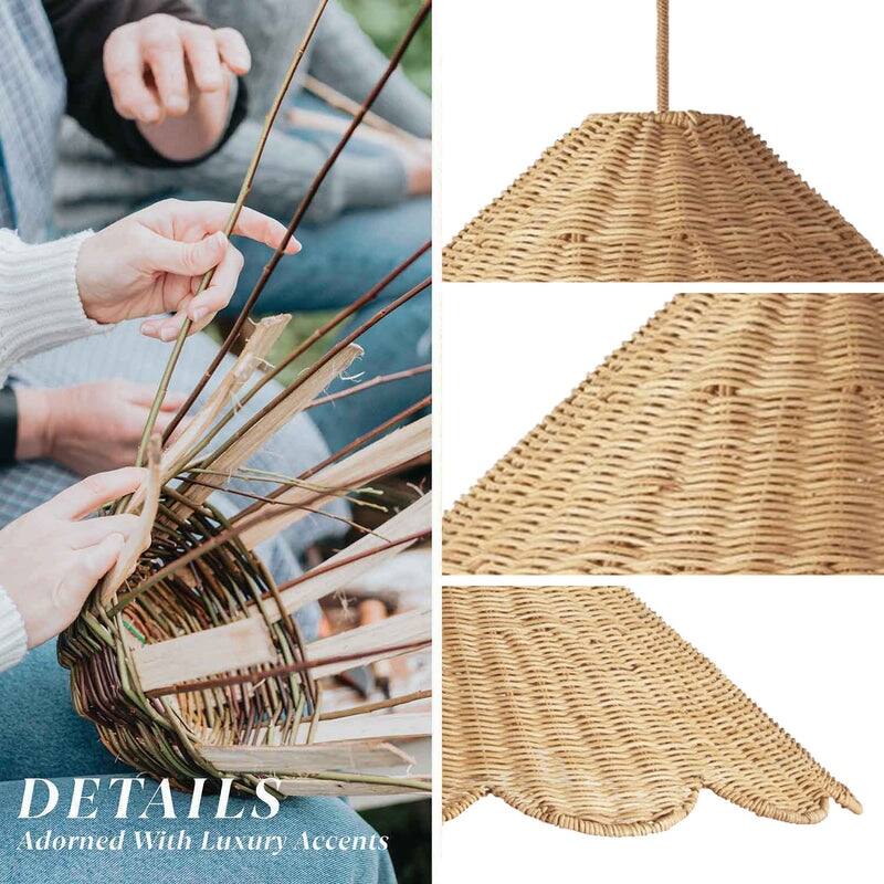 Daisy Rattan Pendant Light - Natural Large Cone 1-Light Handwoven Light Fixture For Modern, Coastal, Farmhouse, Boho Room Décor