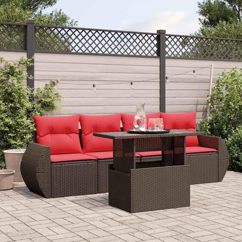 vidaXL Patio Sofa Set with Cushions and Table Outdoor 5 Piece Poly Rattan - 21.7 x 24.4 x 27.2