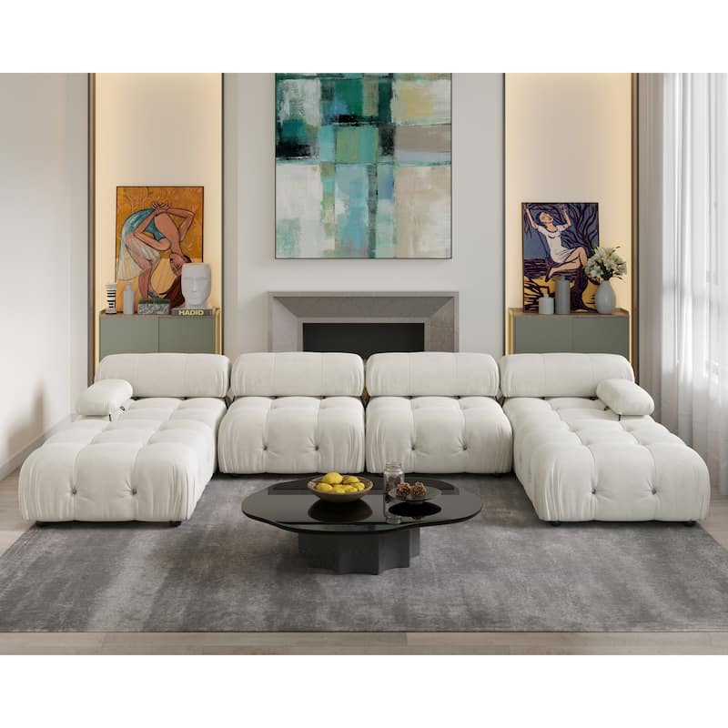 138" Convertible Modular Sectional Sofa, U-Shaped Minimalist Velvet Sofas Couches - Beige