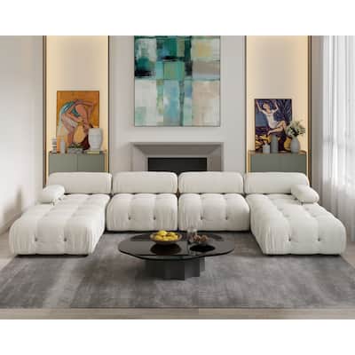 138" Convertible Modular Sectional Sofa, U-Shaped Minimalist Velvet Sofas Couches