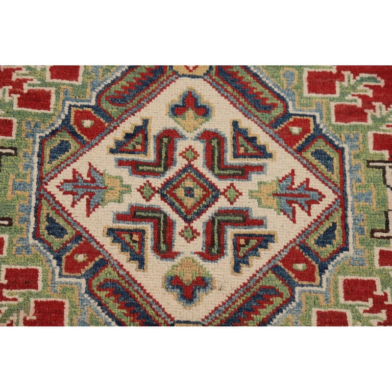 Hand Knotted Oriental 100% Wool Carpet Traditional Geometric Red Kazak Area Rug - 10' 0'' X 7' 11''