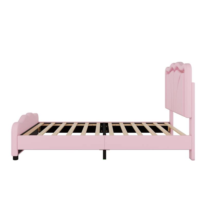 Twin Size LED Upholstered Platform Bed with Adjustable Headboard