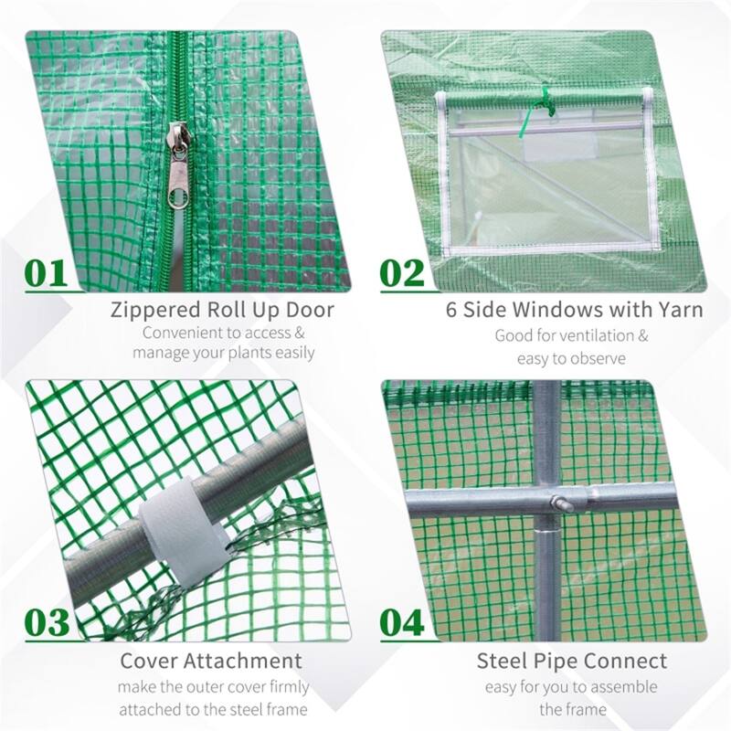11ft Greenhouse with Galvanized Steel Frame and PE Cover Ventilated Windows Zippered Door for Garden Plant Protection