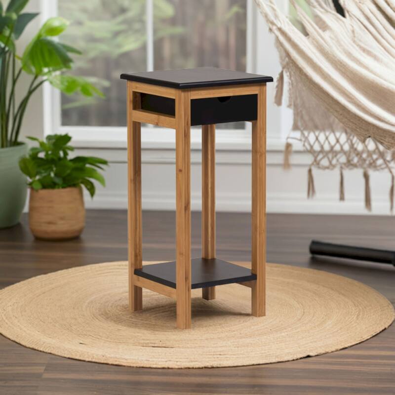 2 Tier Solid Bamboo Frame Plant Stand - Black
