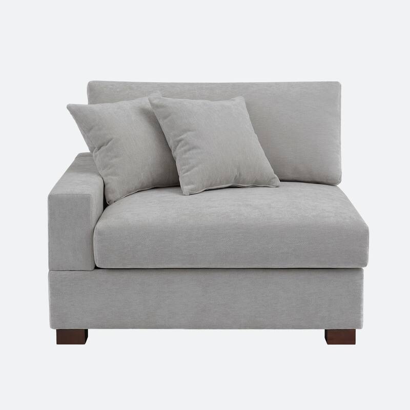 Plush Chenille Single Modular Sectional Sofa Chaise with Pillows