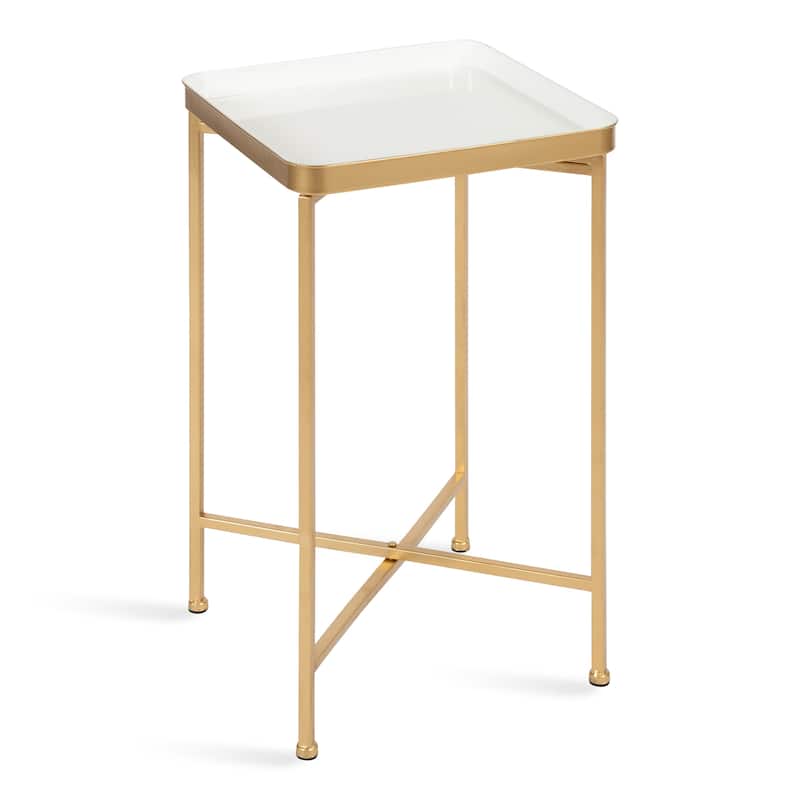 Kate and Laurel Celia Metal Tray Accent Table - 14x14x26 - White/Gold